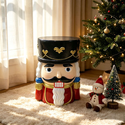 Classic Nutcracker Soldier Stool, Retro Christmas Decor Figurine Seat, Indoor Outdoor Use - Black / Red