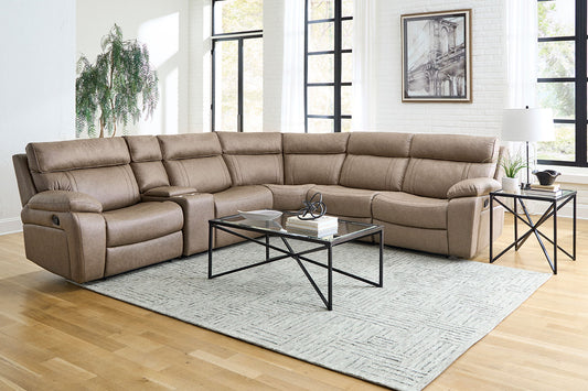 Theon - 6 Piece Modular Manual Reclining Sectional And Entertainment Console - Stokes Toffee