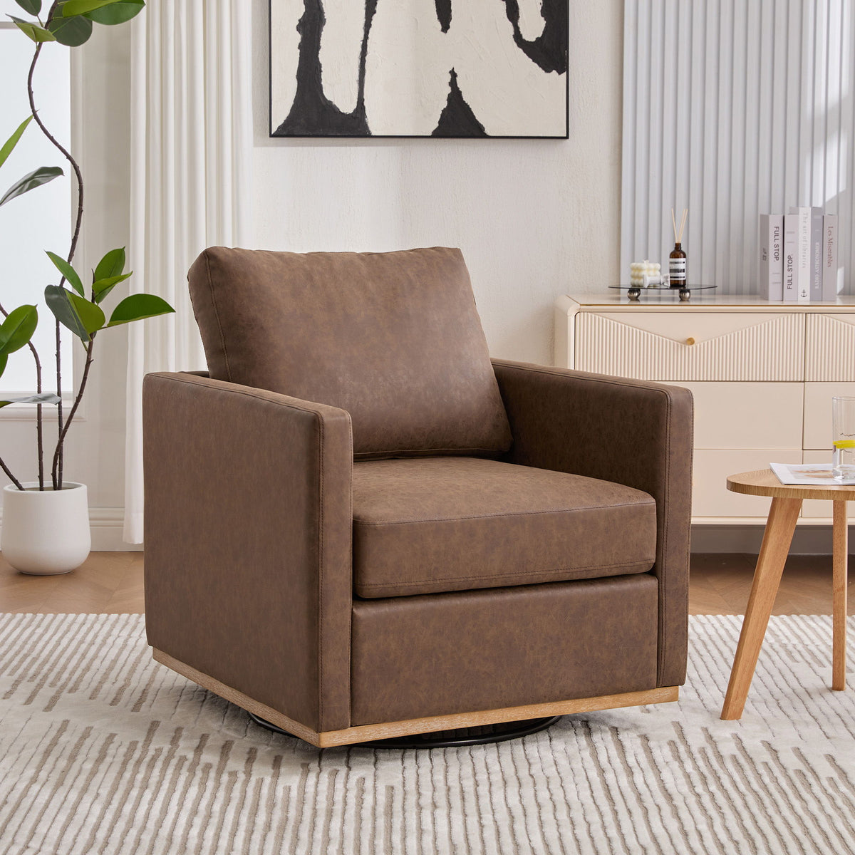 Modern Upholstered Square Swivel Accent Chair With 360 Degree Rotation