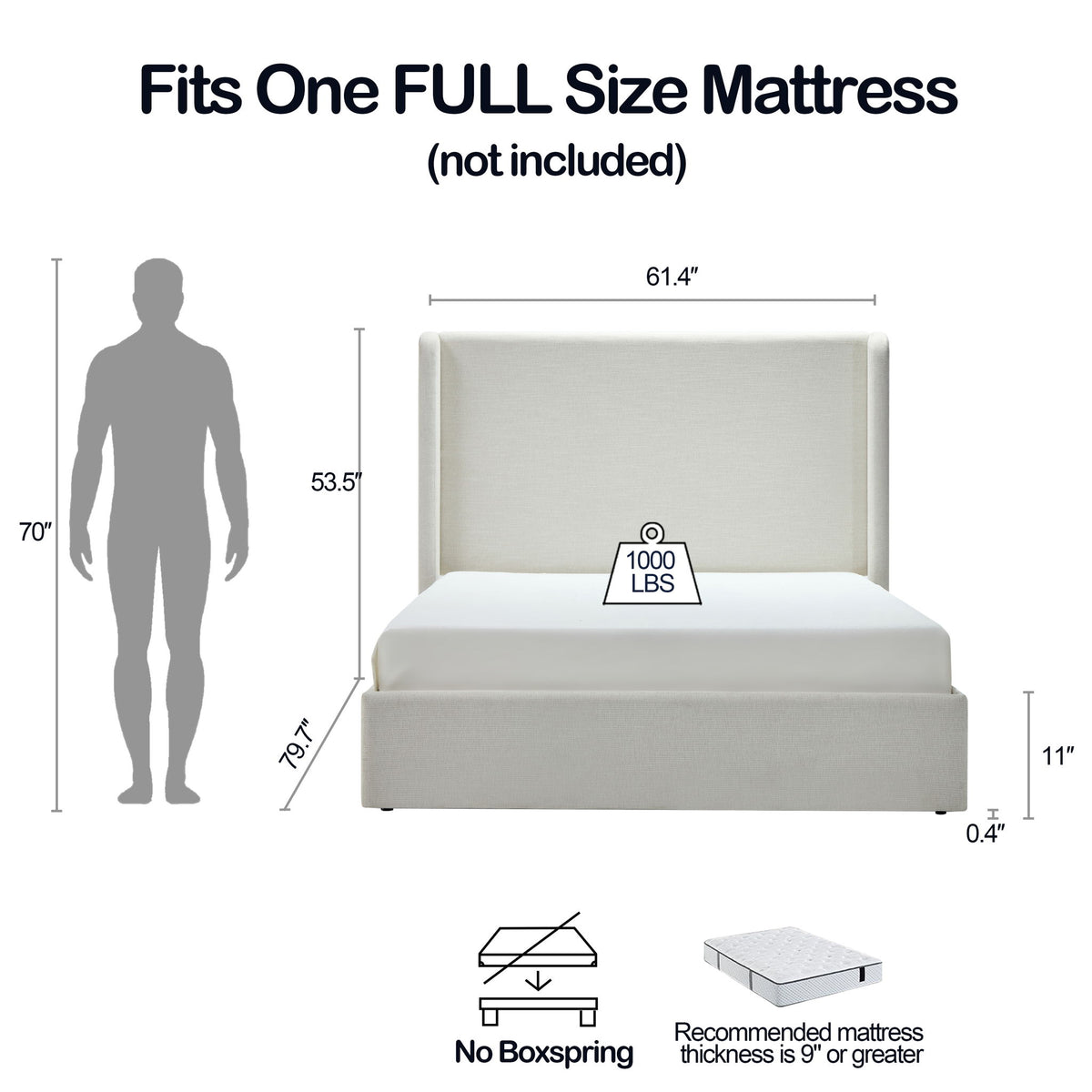 Carmen - Full Size Upholstered Wingback Bed - Ivory
