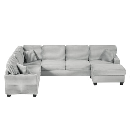 Upholstered U-Shaped Sectional Sofa With Movable Ottoman And Side Storage Pockets