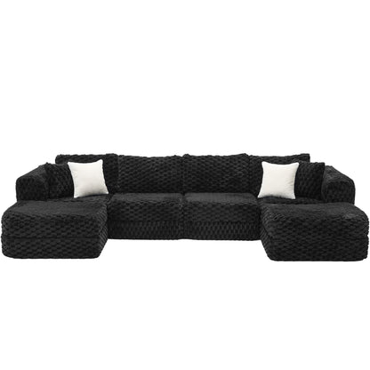 Modular Sectional Sofa, Boneless Couch With 2 Movable Ottomans