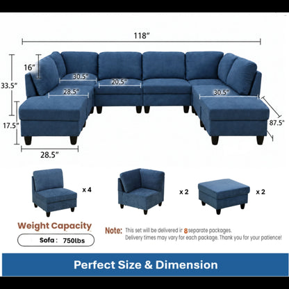 8 Piece Modular U - Shape Sectional Sofa