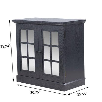 Sideboard Cabinet With Mirrored Doors, Adjustable Shelf, Metal Handles