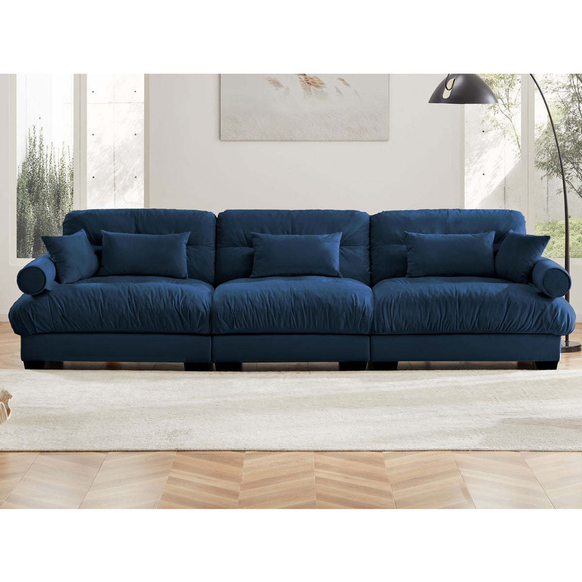 Modern Oversize Sofa With Cloud Like Comfort, Featuring Waist And Throw Pillows