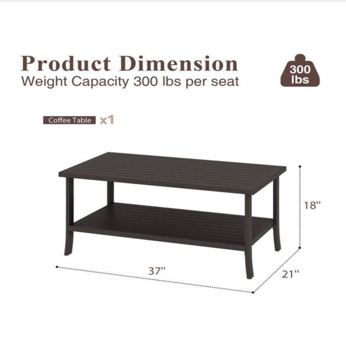 Rectangular Outdoor Coffee Table, 2 Tier All Weather Patio Table - Brown