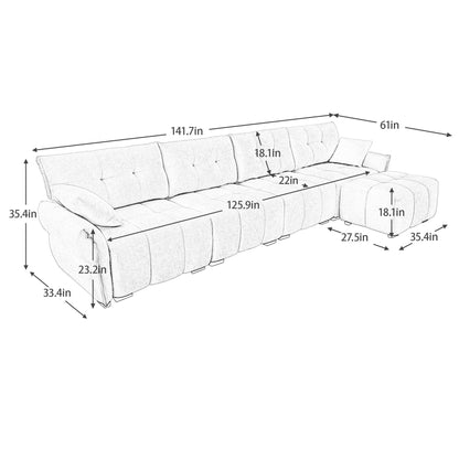 Sofa Set With Ottoman And Pillows, Textured, High Resilience Cushions