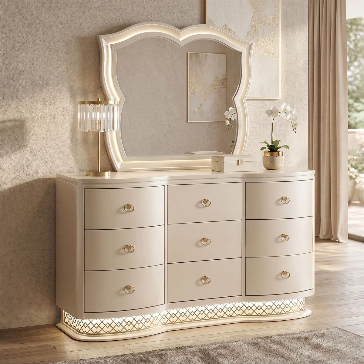 Flora - Framed Mirror With LED Lighting (Dresser Not Included) - Champagne