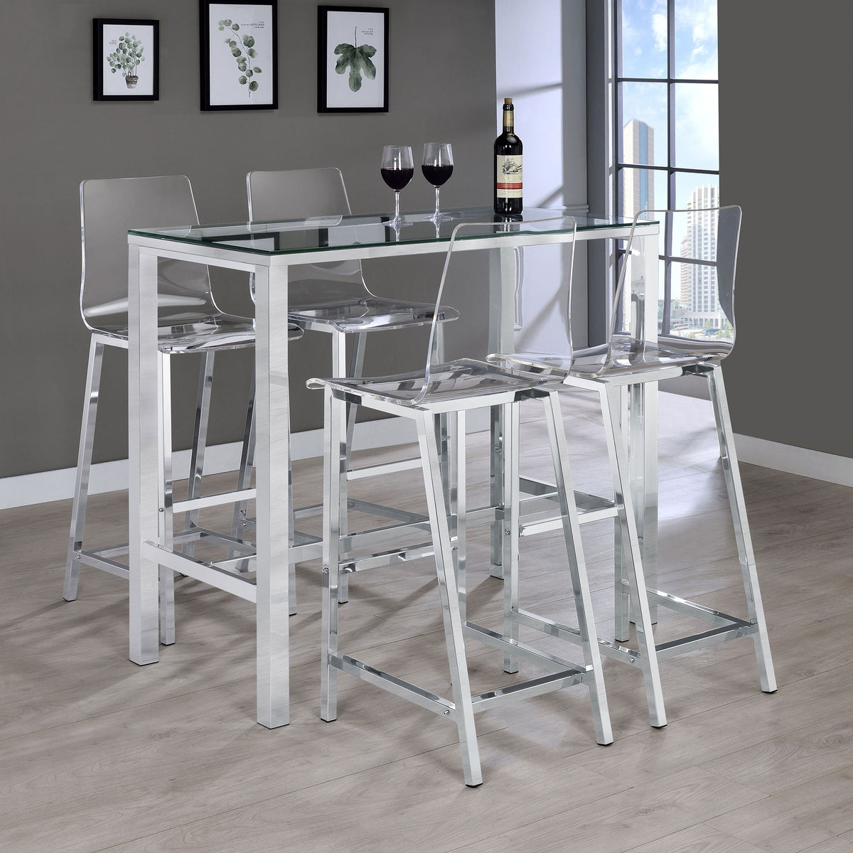 Garbo - 5 Piece Bar Set With Stools - Chrome