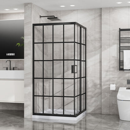 Corner Shower Enclosure Double Sliding Door & Shower Base