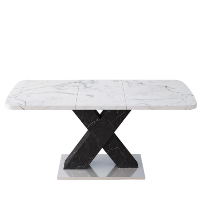 Rectangle Dining Table With Stretchable Top, X Shape Mdf Legs With Steel Base - White / Black