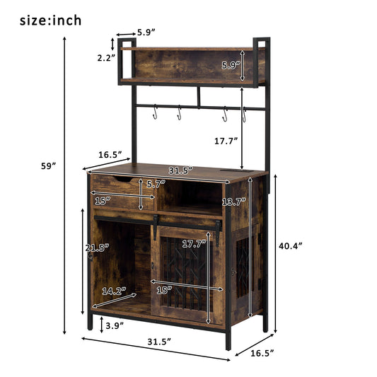 Furniture Style 2 In 1 Pet Friendly Dog Crate Composite Desk Hutch - Rustic Brown