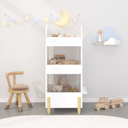 Bear Shaped Bookshelf With Chalkboard Side, 3 Tier Storage Organizer For Playroom - White