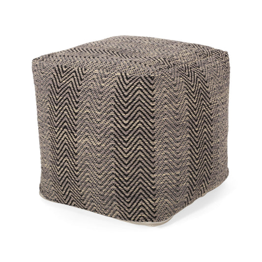 Barracuda - Handcrafted Cotton Pouf With Chevron Pattern - Brown
