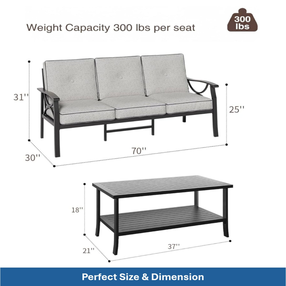 Patio Furniture Set & Coffee Table And Cushions For Backyard