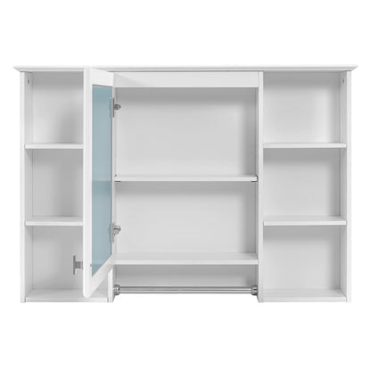 3 In 1 Bathroom Mirror Cabinet With Adjustable Shelf, Soft Close Door, High Definition Mirror & Towel Bar - White