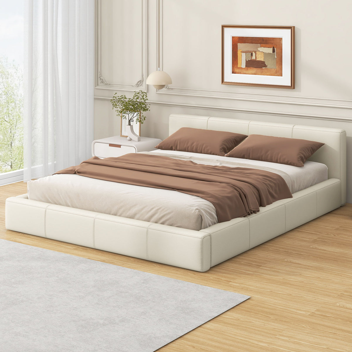 Stylish Upholstered Bed With Birch Wood Frame