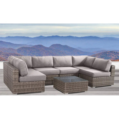 6 Person Wicker Seating Group With Premium Cushions - Gray Mix