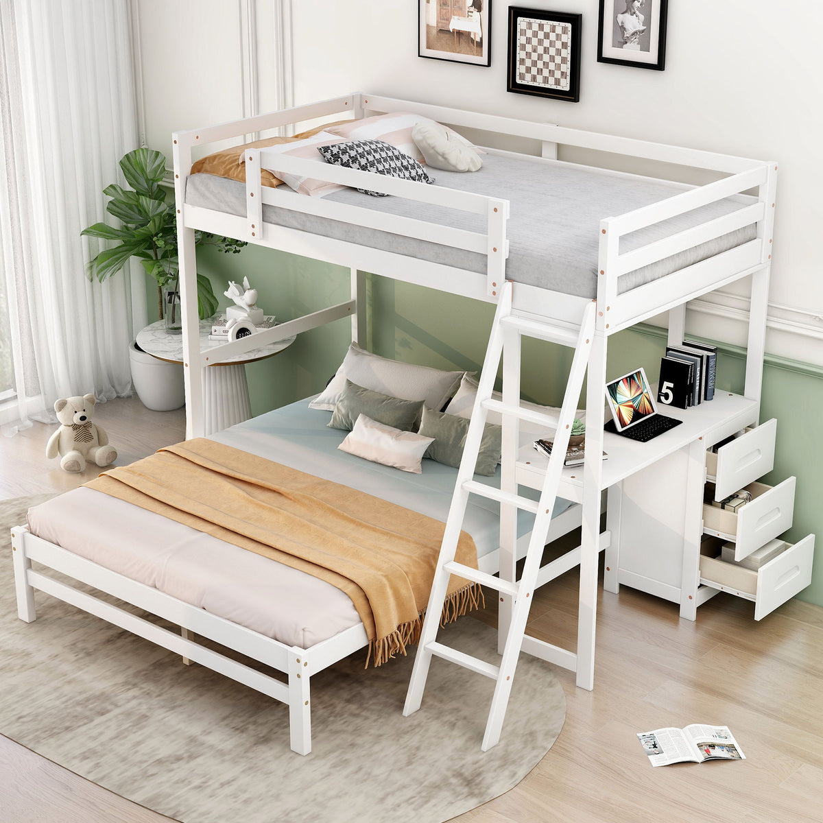 Bunk Bed With Built In Desk And 3 Drawers