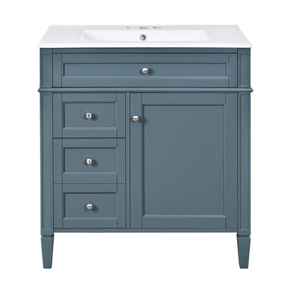 Bathroom Vanity With Top Sink, Storage Cabinet With 2 Drawers And Tip Out Drawer, Rectangular Design - Indigo Blue