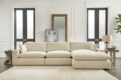 Elyza - 2 Pc. - Right Arm Facing Corner Chaise 3 Pc.Sectional, Ottoman - Linen