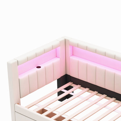 Upholstered Platform Bed With USB Ports And LED Belt