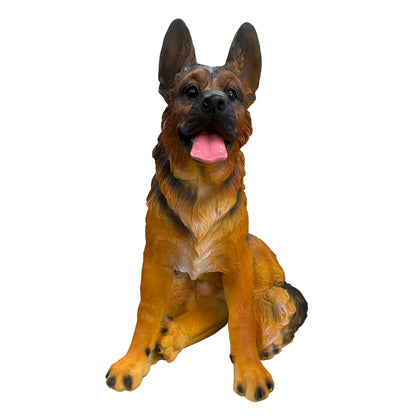 Realistic German Shepherd Statue, Weather Resistant Outdoor Garden Sculpture - Brown / Black
