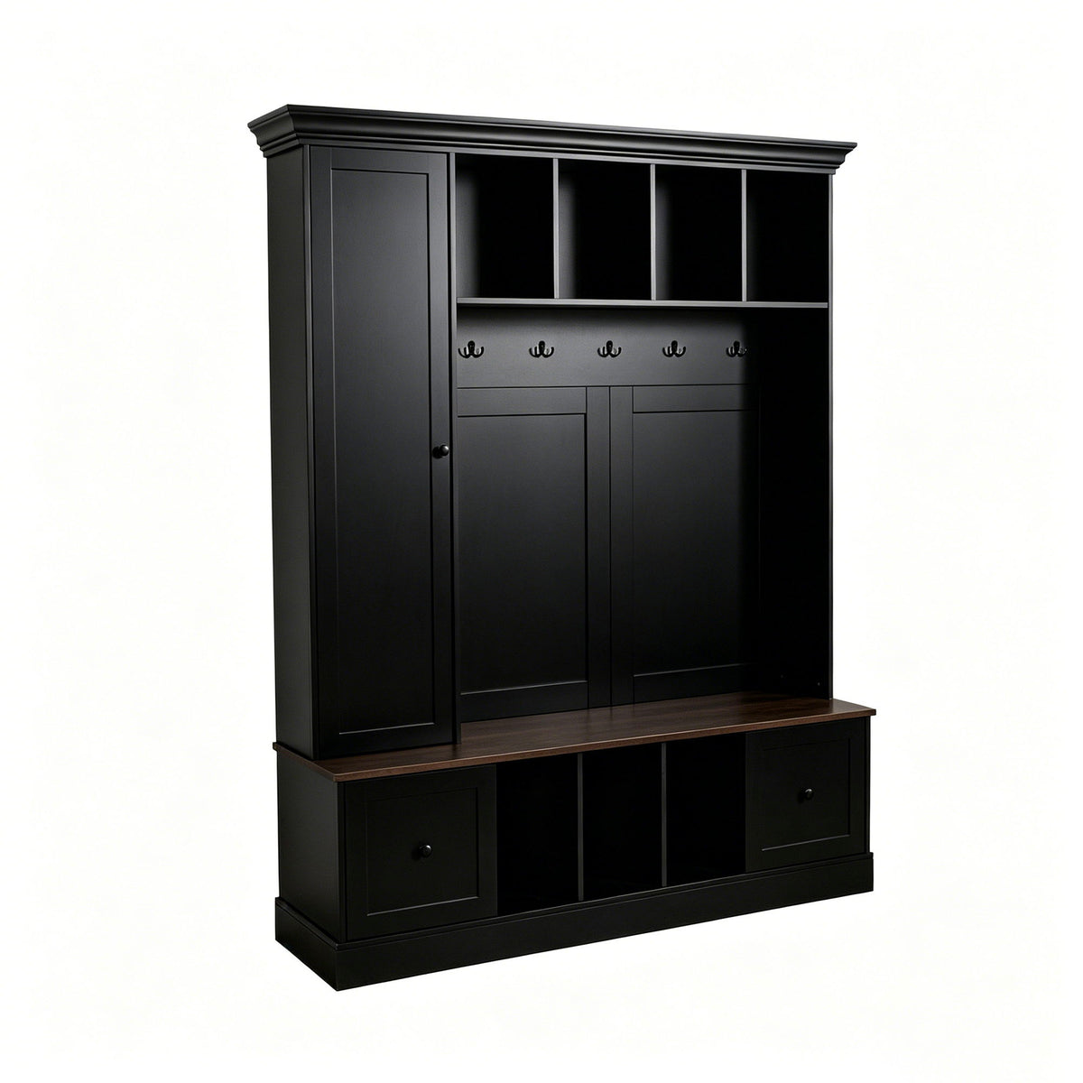 Hall Tree With Shoe Storage Bench, Entryway Coat Rack With 5 Hooks