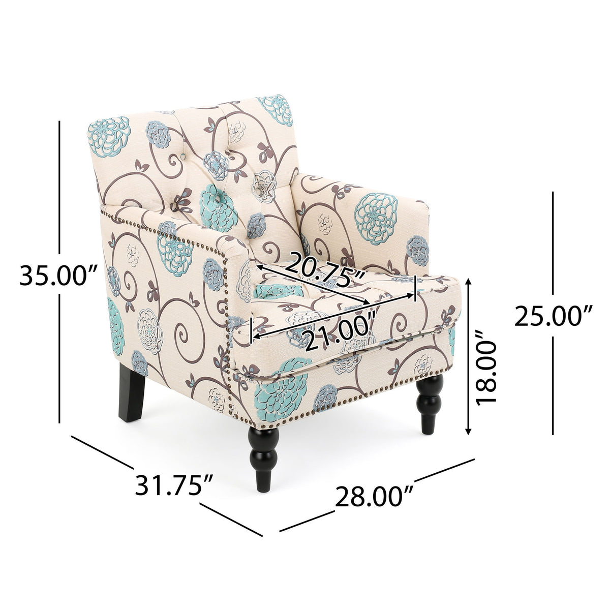 Vitality - Club Chair With Button Tufted Diamond Stitching And Turned Legs - Blue / White