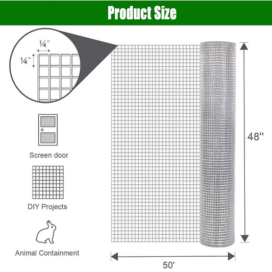 Galvanized Hardware Cloth, Wire Fence Roll For Gardening And Animal Protection - Silver