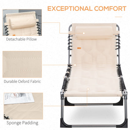 Outsunny - Padded Folding Chaise Lounge Chair, Outdoor 6-Level Reclining Camping Tanning Chair With Headrest For Beach, Yard, Patio, Pool - Beige