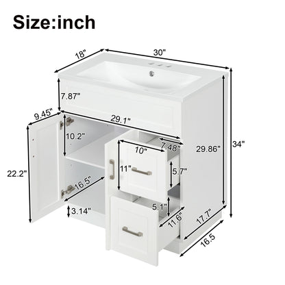 Bathroom Vanity With 2 Doors, 2 Drawers, Adjustable Shelf, Hidden Slides & Soft Close Hinges