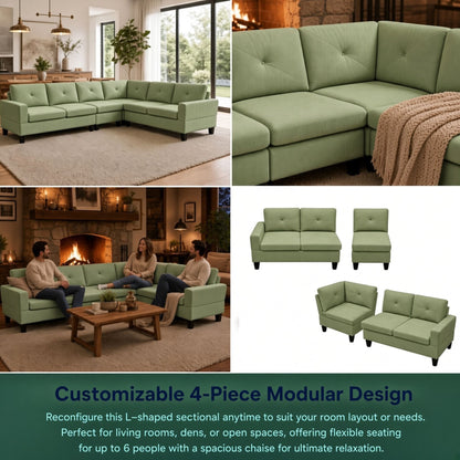 Modular L - Shaped Sectional Sofa 6 Seater 4 Piece Couch With Chaise