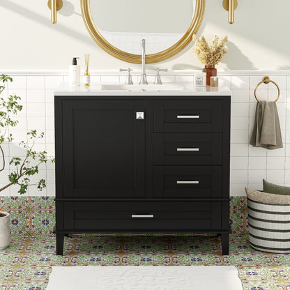 Bathroom Vanity, Modern Bathroom Cabinet With Sink Combo Set, Bathroom Storage Cabinet With A Soft Closing Door And 3 Drawers, Solid Wood Frame