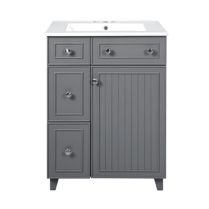 Transitional Style Bathroom Vanity Cabinet With Ceramic Sink
