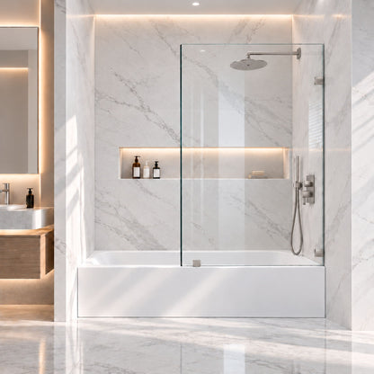 Frameless Bathtub Shower Screen, Reversible Installation