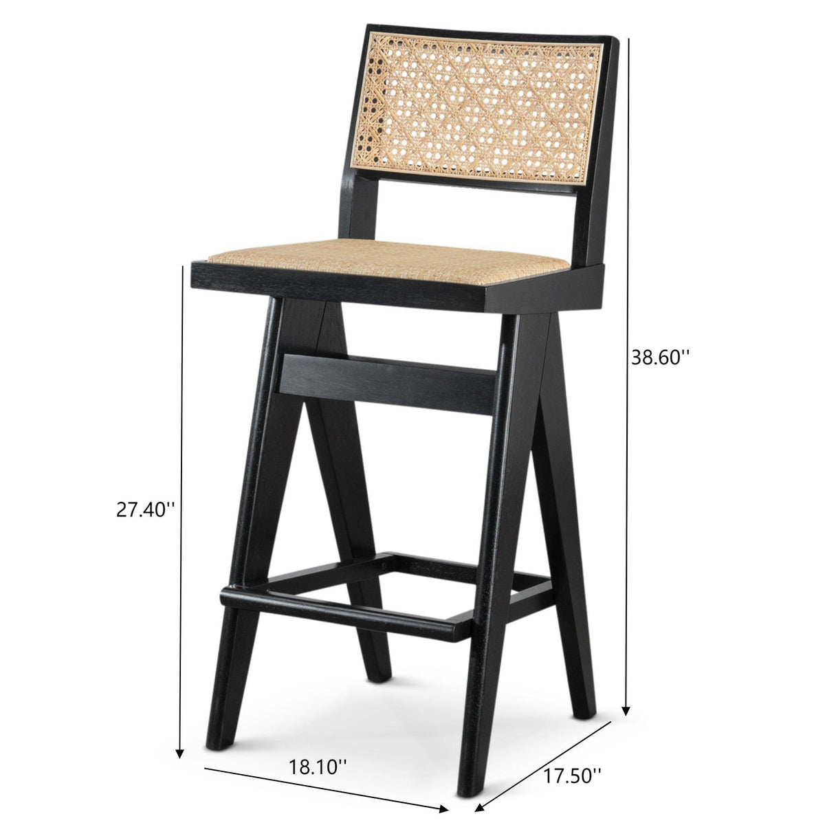 Keira - Bar Stool (Set of 2) - Black / Rattan