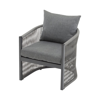 Modern Curved Aluminum Lounge Chair With Stylish Rope Weave Design And Cushioned Comfort For Outdoor