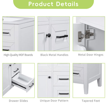 Modern Bathroom Vanity With Sink Combo, 3 Drawers, Undermount Drop-In Sink