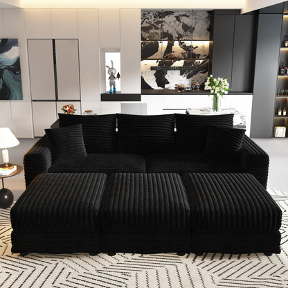 Deep Seat Convertible Sofa With Soft Pillows And Ottomans