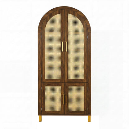 Tall Arched Cabinet With Rattan Doors & Adjustable Shelves