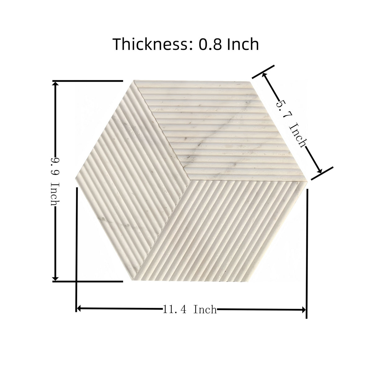 Hexagon Natural Stone Marble Tile, 3D Fluted (Set of 12)