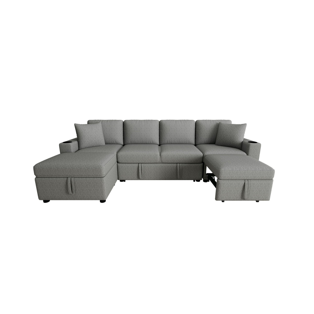 Sectional Sofa Convertible Pull-Out Bed With Storage Ottoman & USB Ports