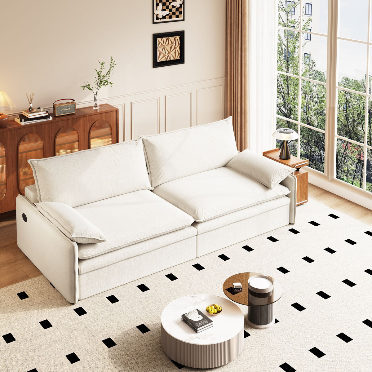 4 Seat Convertible Sleeper Sofa Bed, Modern With Storage