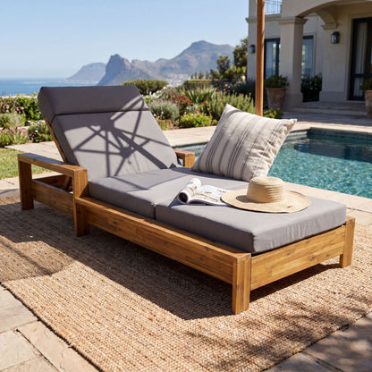 Chaise Lounge Set With 4 Fold Cushion And Built In Headrest, 3 Position Adjustable