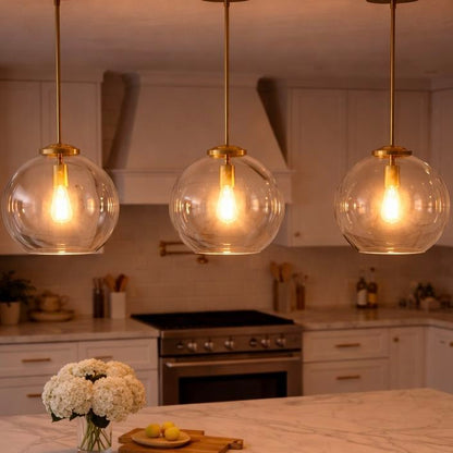 Gleam - Single Light Pendant Lamp With Clear Globe Satin - Antique Brass / Clear / Gold