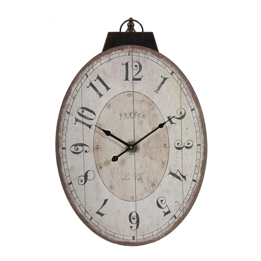 Antique Oval Wall Clock, Traditional Vintage Home Decor Clock - Ivory