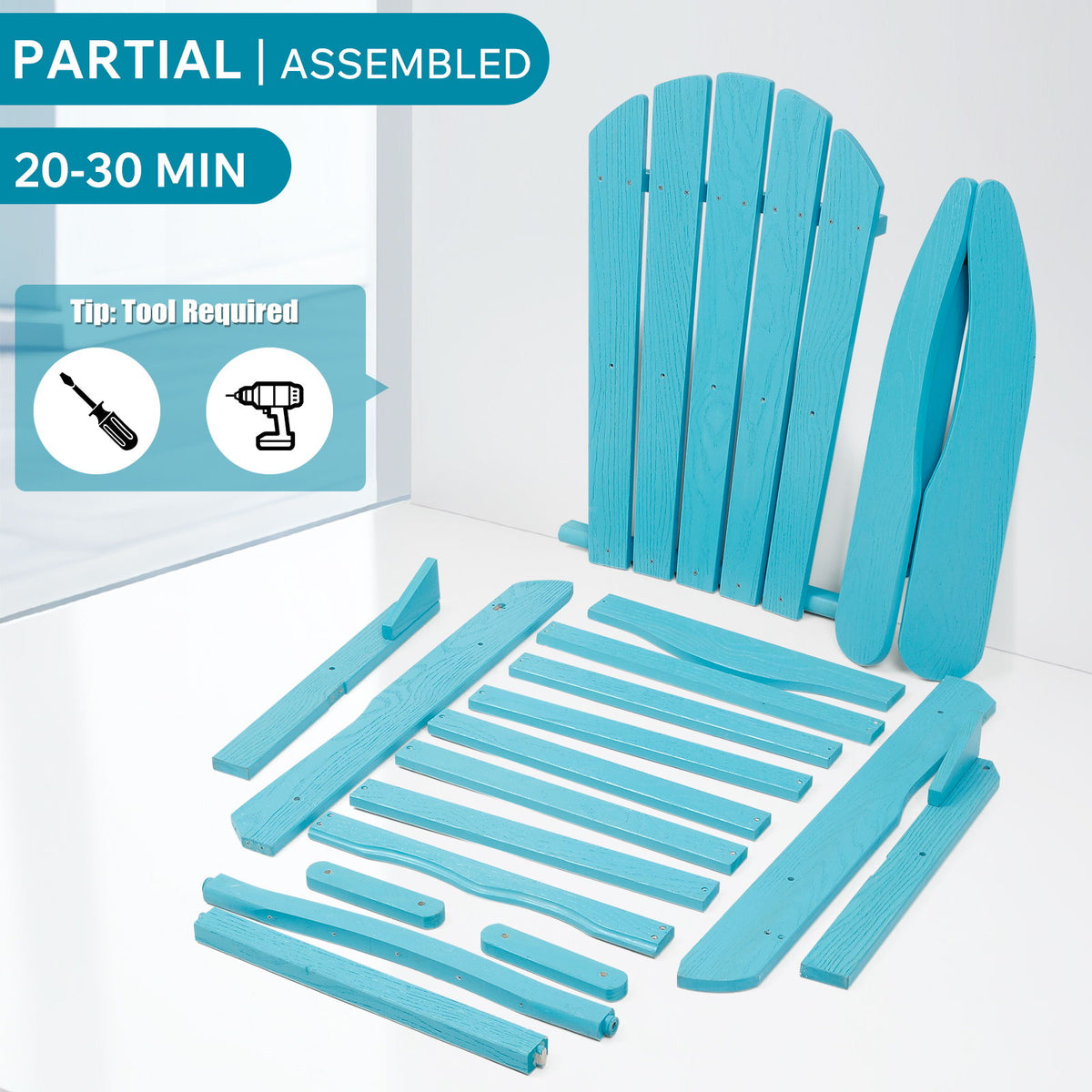 Lounge Patio Chair For Garden Outdoor Folding Embossed Adirondack - Turquoise Blue