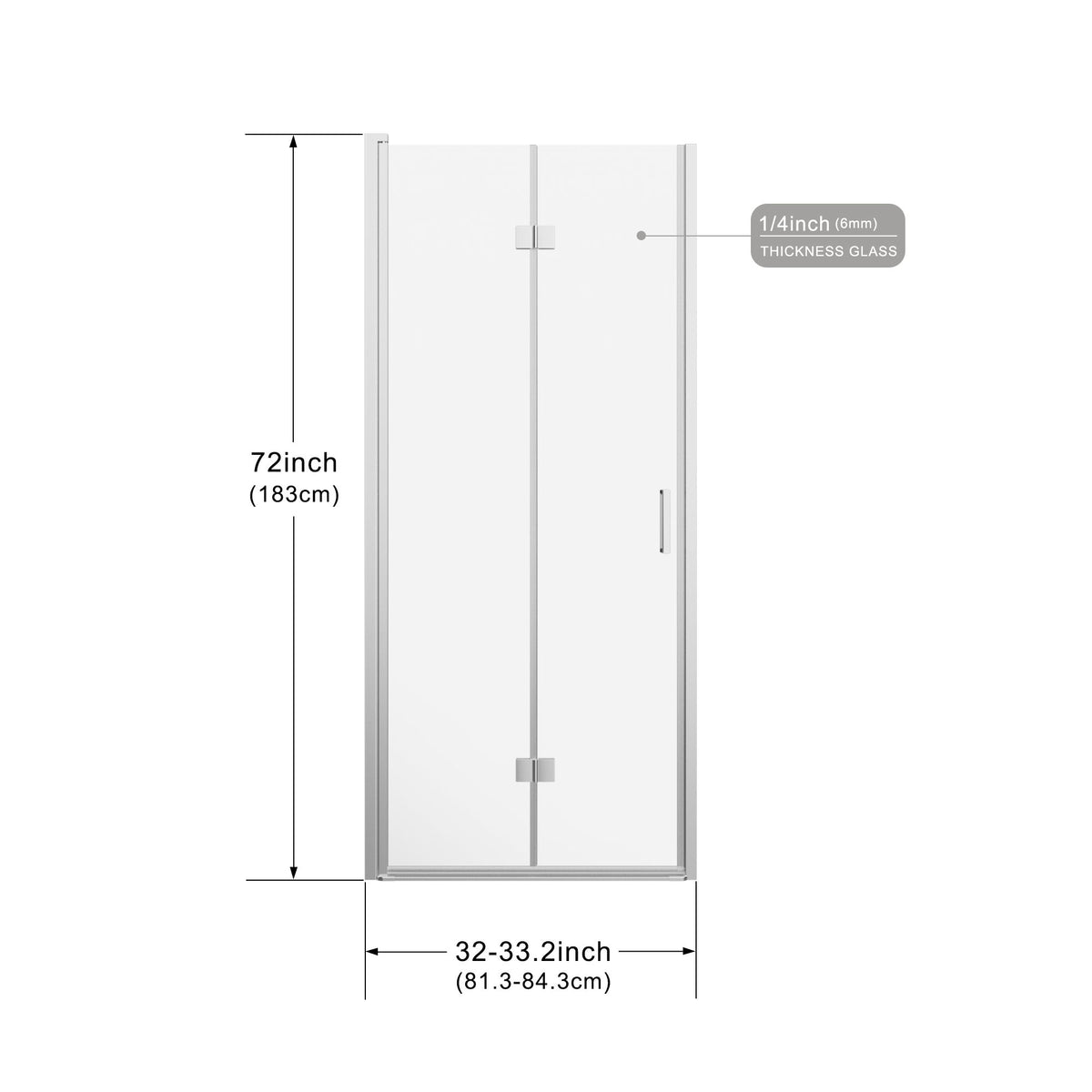 Bifold Frameless Shower Door With Tempered Clear Glass