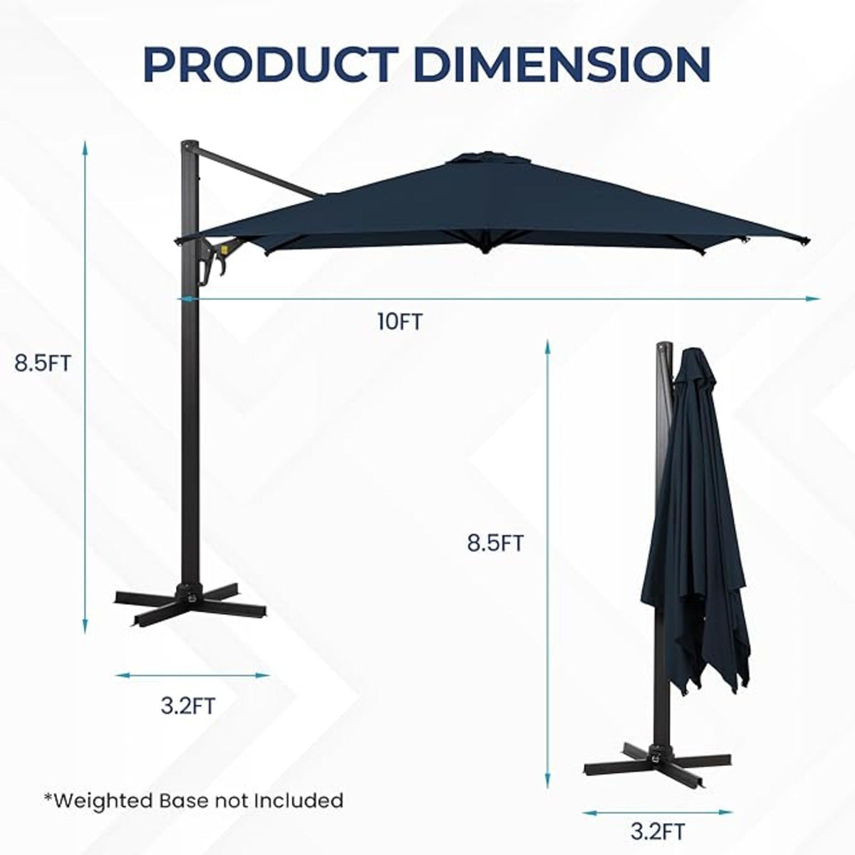 Round Cantilever Patio Umbrella With 360 Rotation & Infinite Tilt Adjustment
